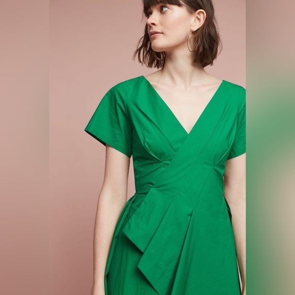 Anthropologie Maeve Asymmetrical Poplin Green Dress Size 2 - Picture 1 of 5